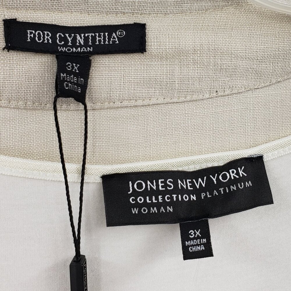 For Cynthia Woman Open Drape Front Linen Jacket & JNY Tank Top Size 3X Tan Cream - Picture 2 of 12